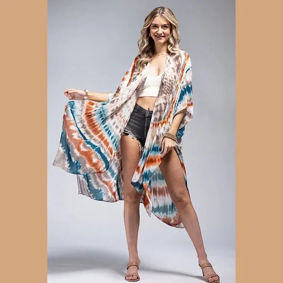 Piper Vibrant Tie-Dye Swirl Kimono - Picture 3 of 7